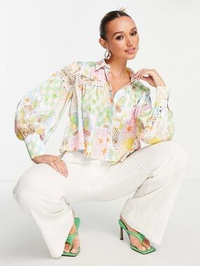 Pastel Printed Button-Up Blouse - Multicolor ASOS postcard